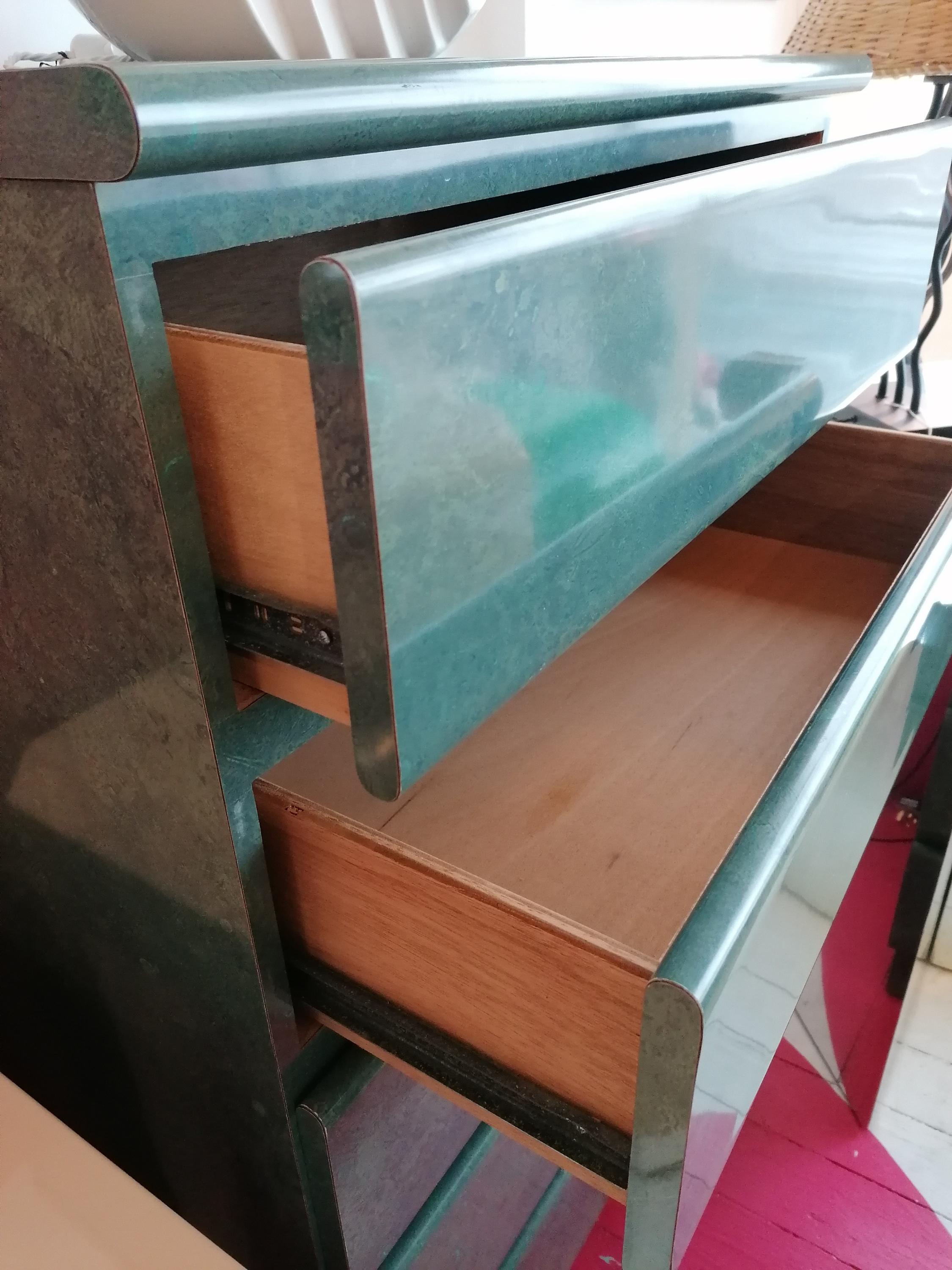 Vintage Aqua / Jade Lacquer Laminate Tall Drawer Cabinet, USA, 1980s For Sale 3
