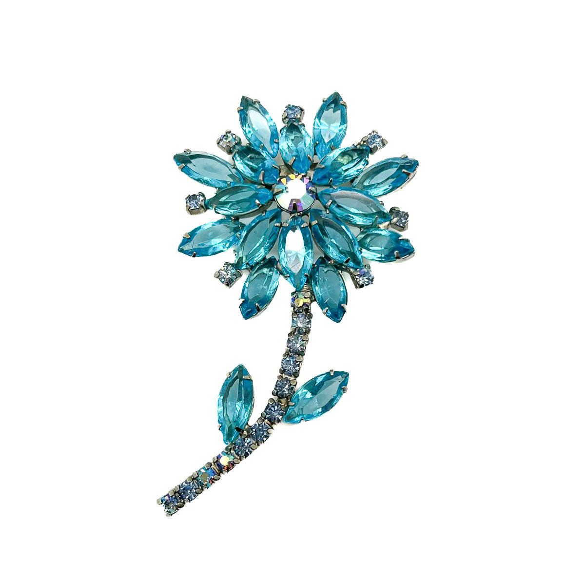 Vintage Aqua Marquise Crystal Flower 1950s In Good Condition For Sale In Wilmslow, GB