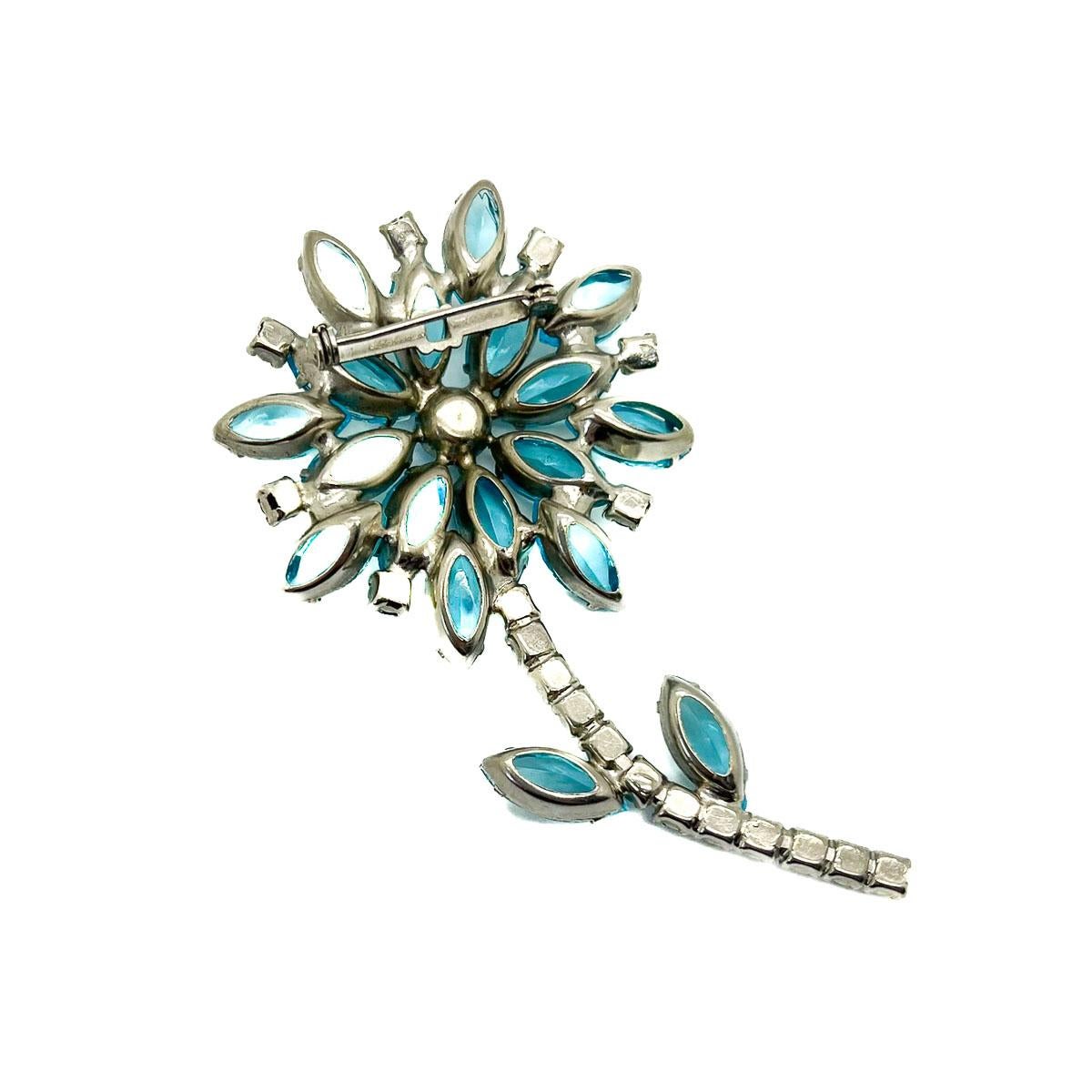 Vintage Aqua Marquise Crystal Flower 1950s For Sale 2