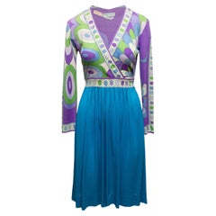 Vintage Aqua & Multicolor Emilio Pucci Silk Dress Size US S/M