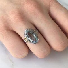 Vintage Aquamarine 14K Two-Tone Ribbon Filigree Ring