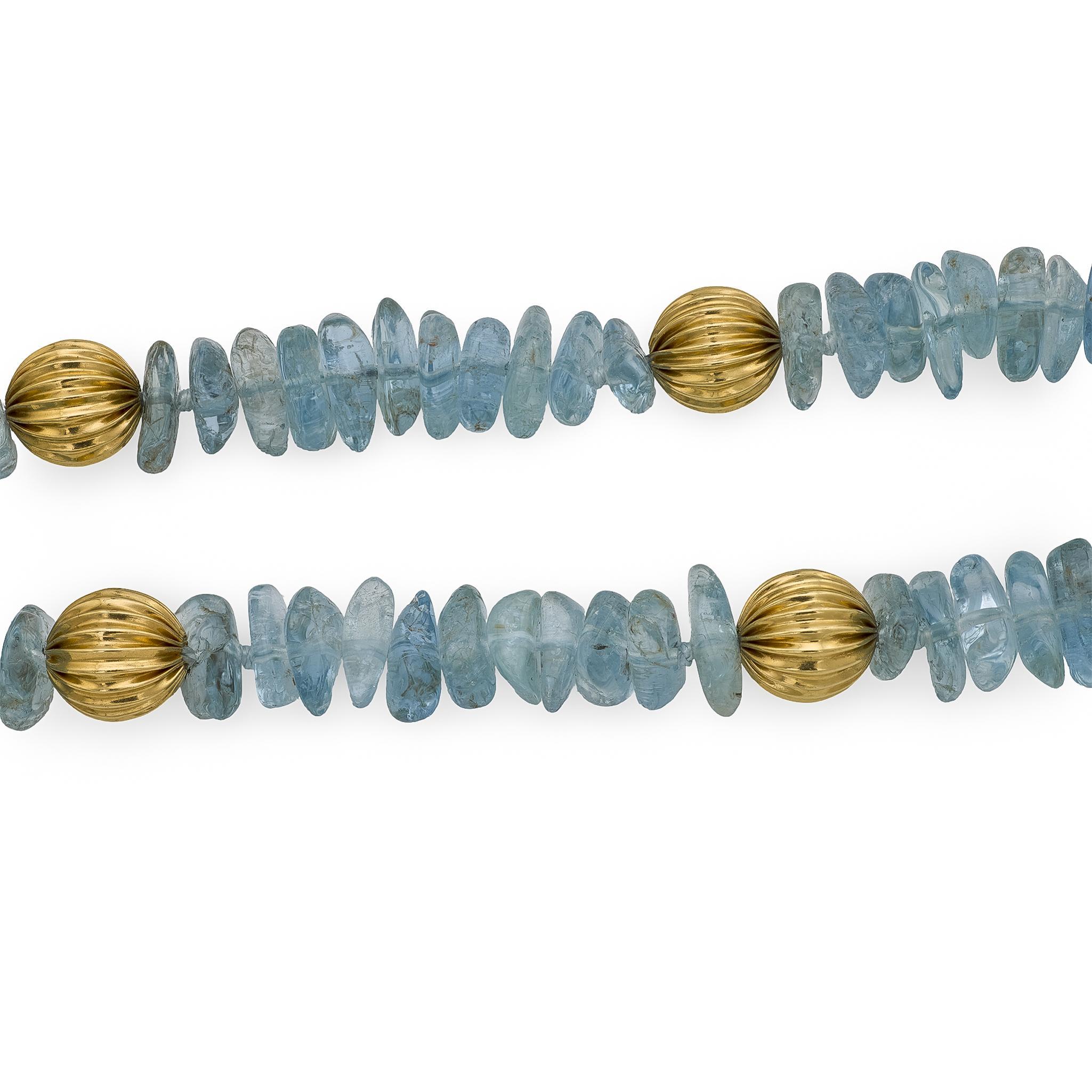Vintage Aquamarin 14k Gelbgold Perlenkette (Moderne) im Angebot