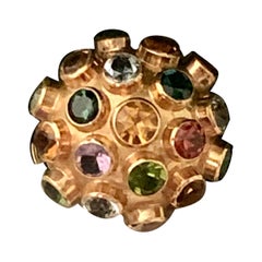 Vintage Aquamarine Amethyst Citrine, Tourmaline 18 Karat Gold Sputnik Dome Ring