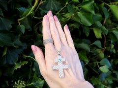 Vintage Aquamarine and 1.55 Carat Diamond Cross Pendant in White Gold