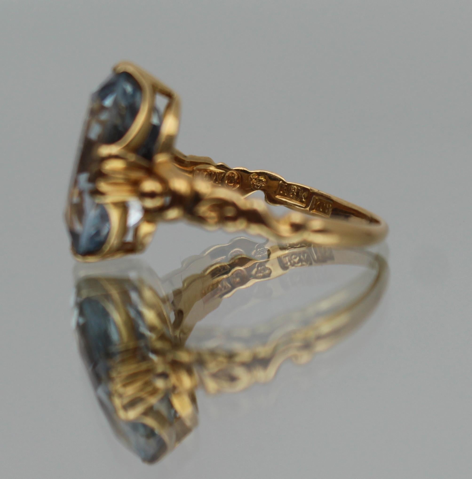 Bague vintage en aigue-marine et or 18 carats, Londres, 1988 Bon état - En vente à Worcester, GB