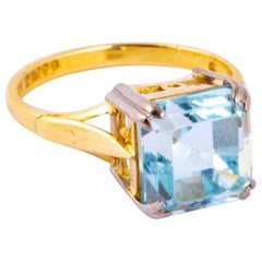 Vintage Aquamarine and 18 Carat Gold Solitaire Ring