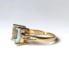 Vintage Aquamarine and Diamond 14 Carat Gold Solitaire Ring