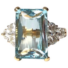 Vintage Aquamarine and Diamond 18 Carat Gold Cocktail Ring