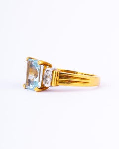 Vintage Aquamarine and Diamond 18 Carat Gold Solitaire Ring