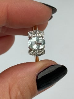 Vintage Aquamarine and Diamond 18 Carat Gold Solitaire Ring