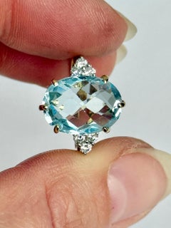 Vintage Aquamarine and Diamond 18 Carat Gold Solitaire Ring