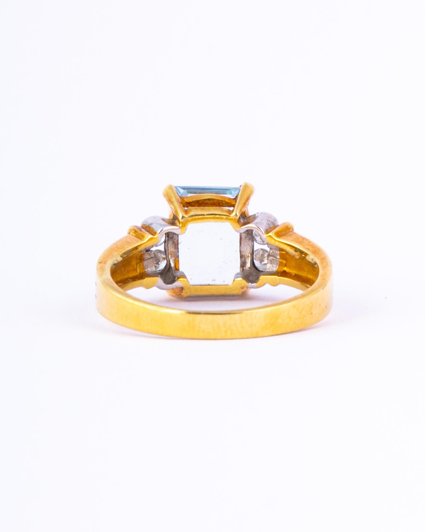 Modern Vintage Aquamarine and Diamond 18 Carat Gold Solitaire Ring For Sale