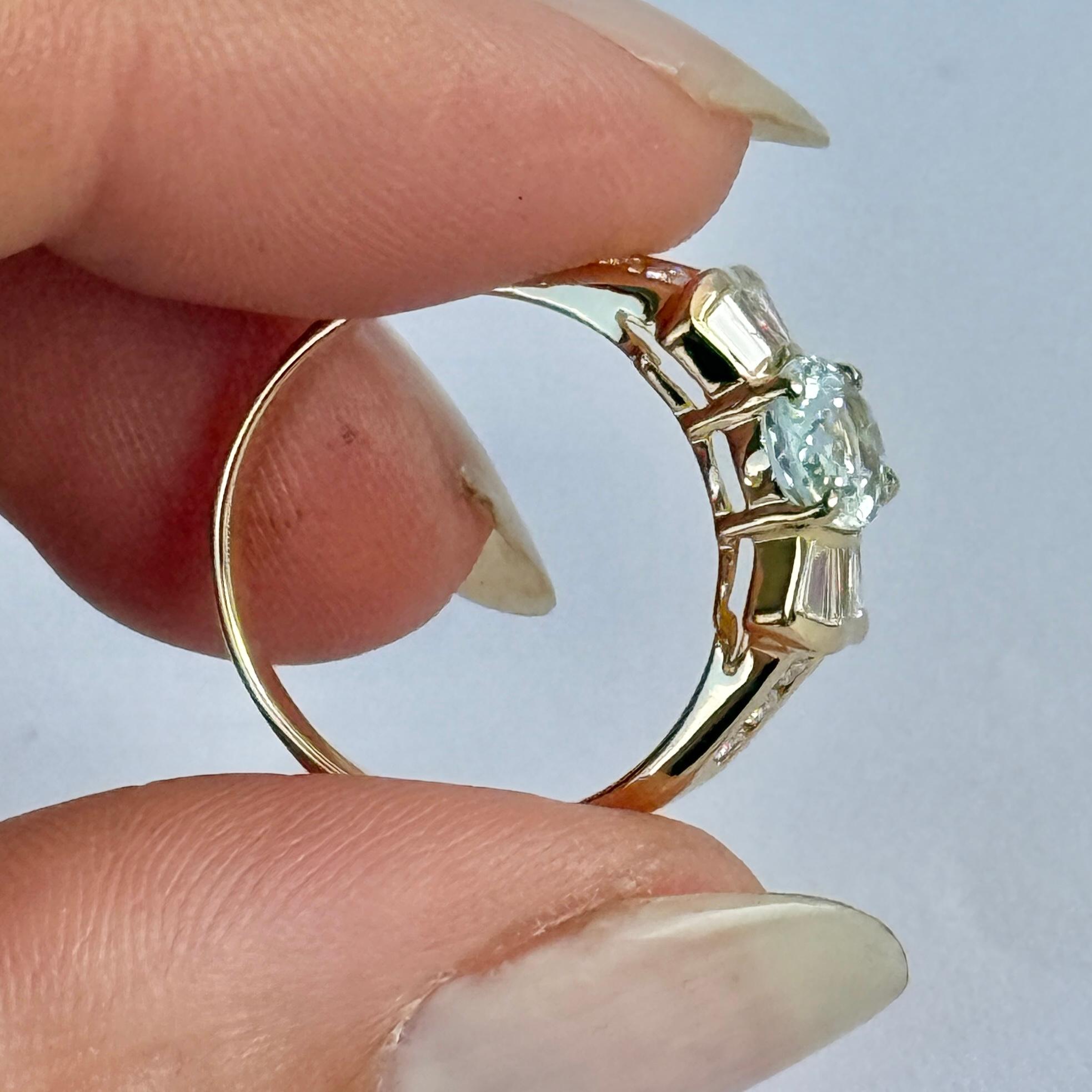 De las mujeres Anillo solitario vintage de oro de 18 quilates con aguamarina y diamantes en venta