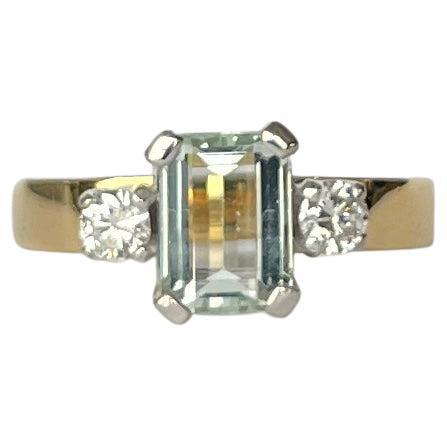 Vintage Aquamarine and Diamond 18 Carat Gold Solitaire Ring