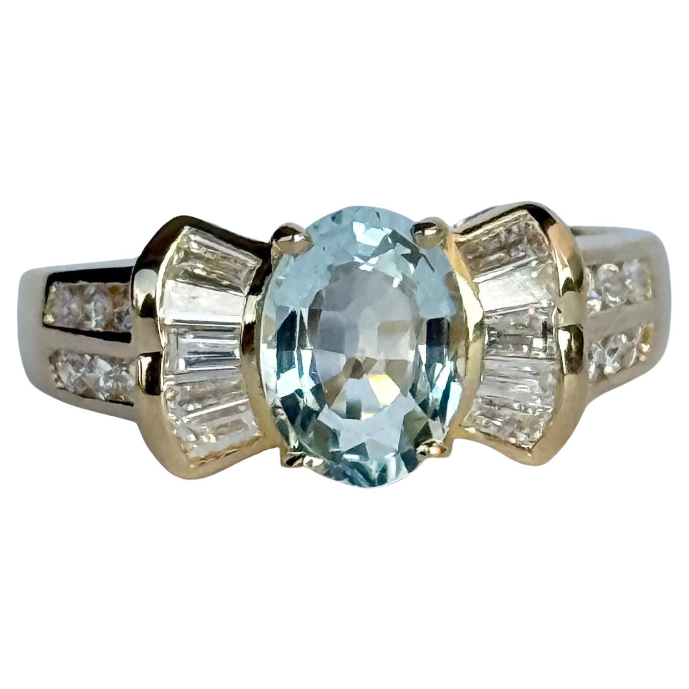 18 Karat Gold Solitär-Ring mit Aquamarin und Diamant