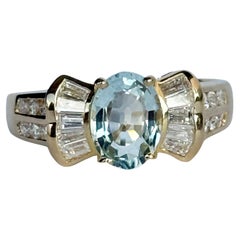 18 Karat Gold Solitär-Ring mit Aquamarin und Diamant