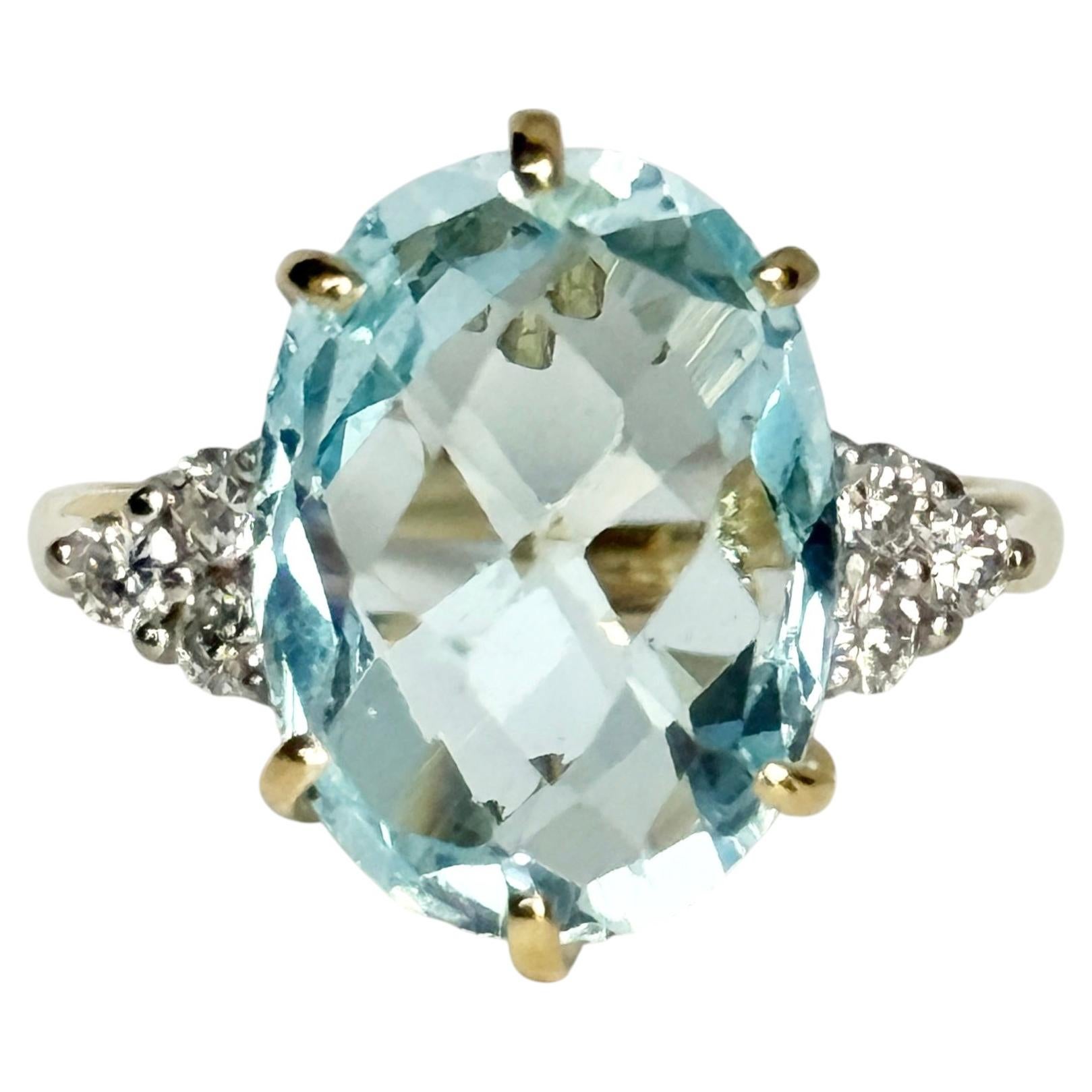 Vintage Aquamarine and Diamond 18 Carat Gold Solitaire Ring