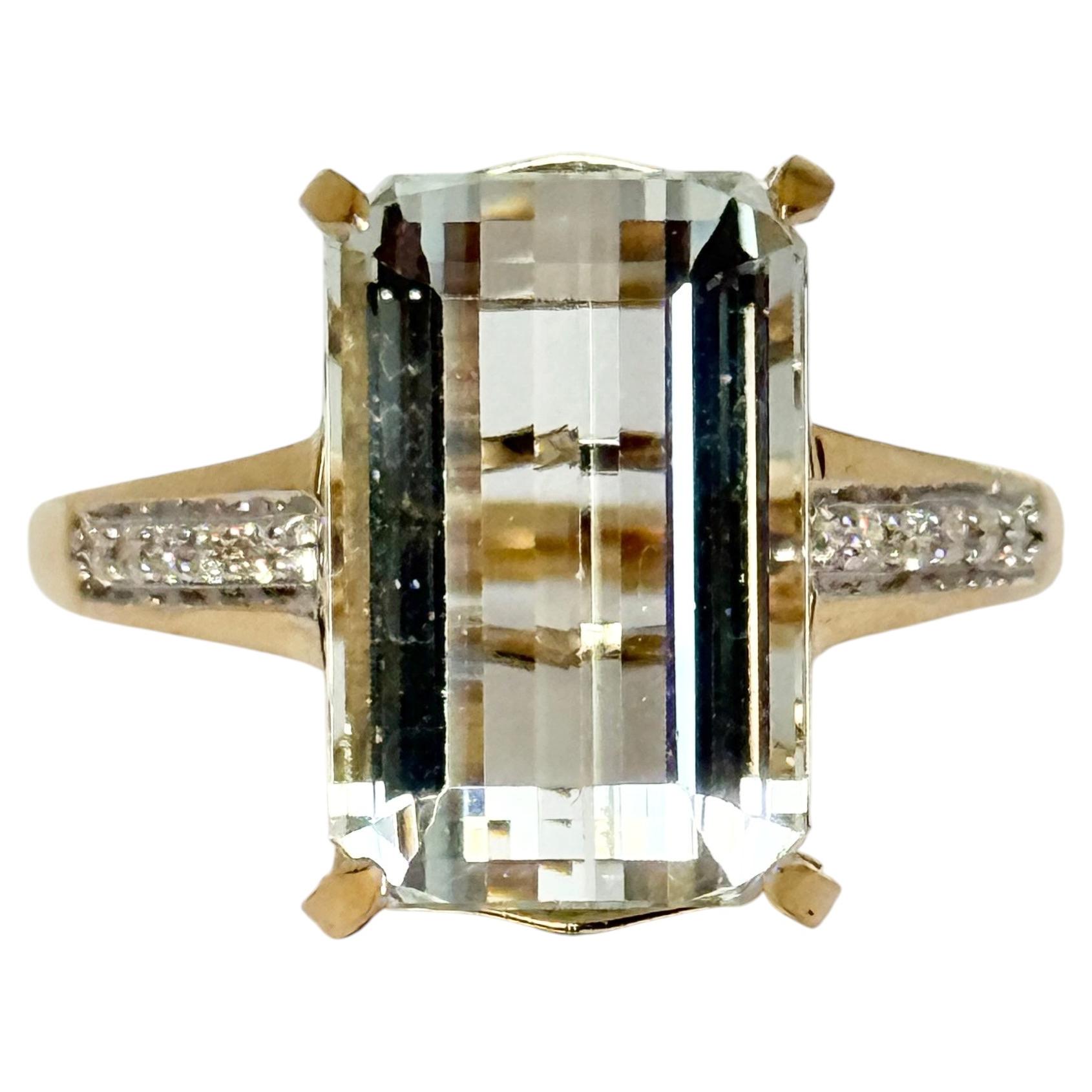 Vintage Aquamarine and Diamond 18 Carat Gold Solitaire Ring