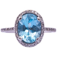 Vintage Aquamarine and Diamond 18 Carat White Gold Cluster Ring