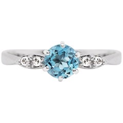 Vintage Aquamarine and Diamond 18 Carat White Gold Ring