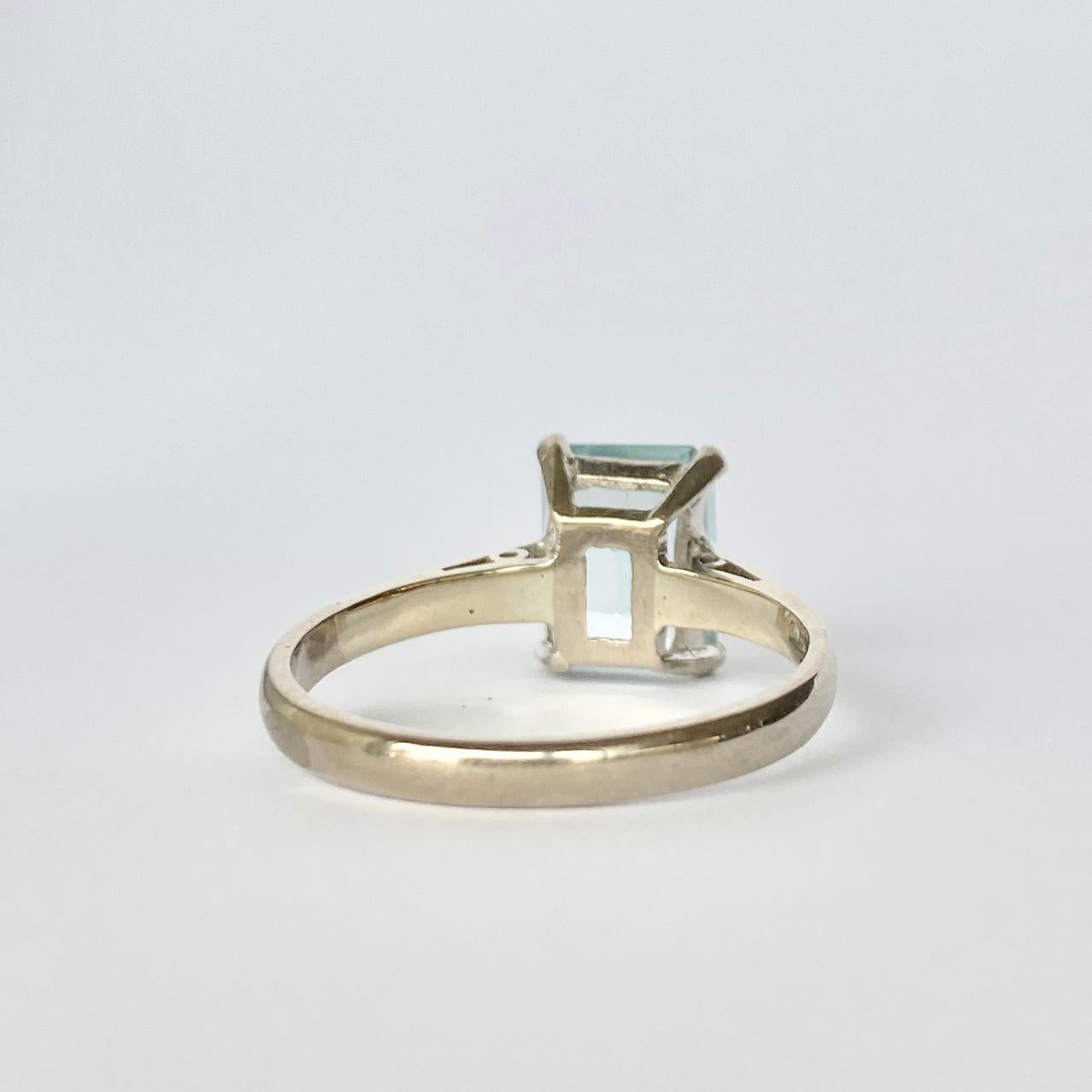 Modern Vintage Aquamarine and Diamond 18 Carat White Gold Solitaire Ring