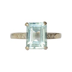 Vintage Aquamarine and Diamond 18 Carat White Gold Solitaire Ring
