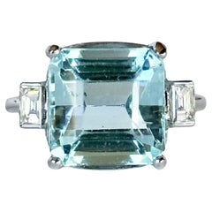 Vintage Aquamarin und Diamant 18 Karat Weißgold Solitär Ring