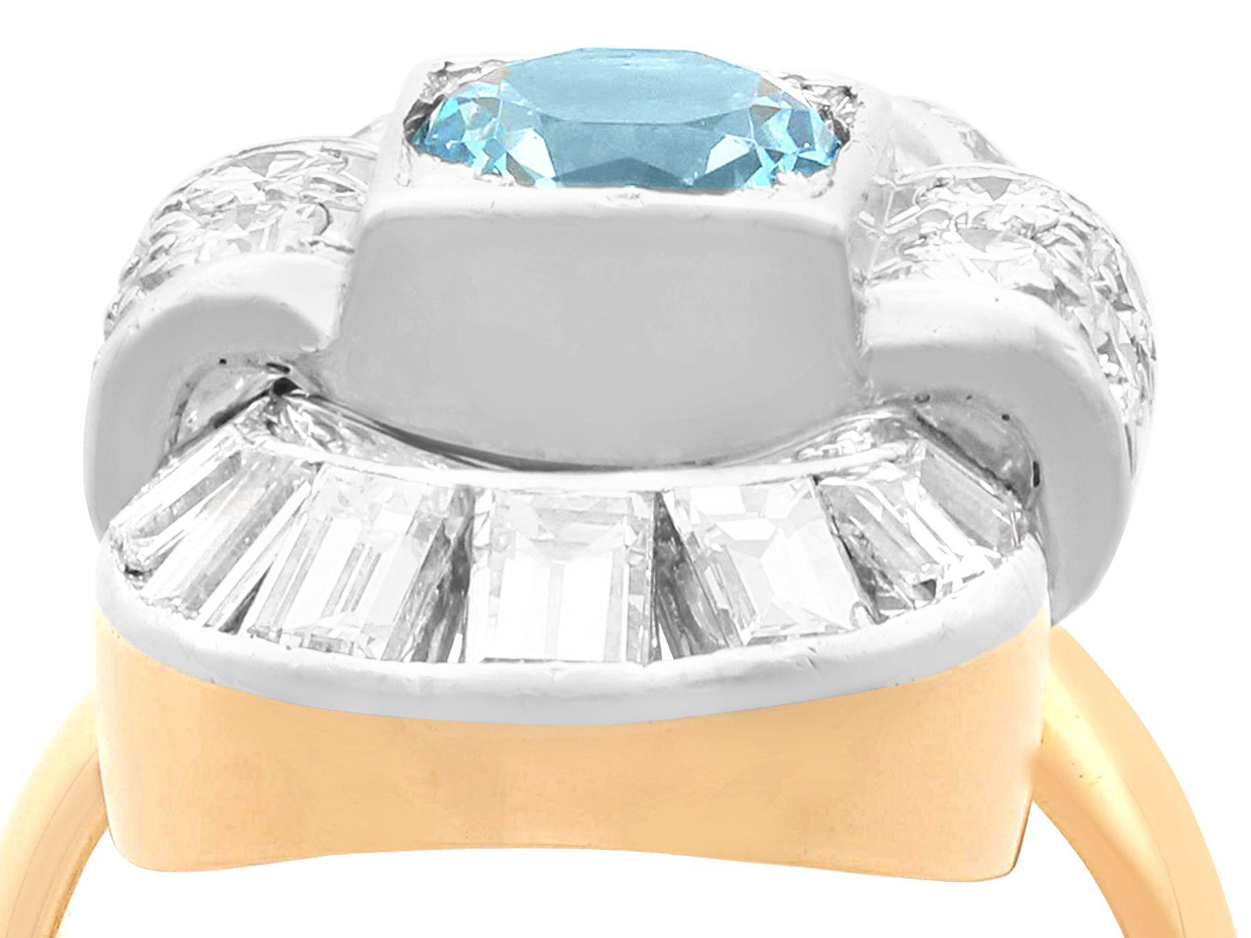 Women's or Men's Vintage Aquamarine and Diamond 18K Yellow Gold Cluster Ring For Sale