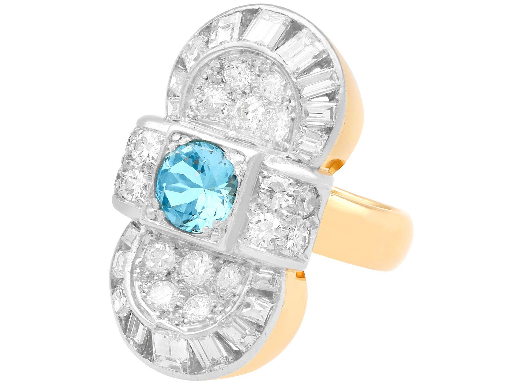 Vintage Aquamarine and Diamond 18K Yellow Gold Cluster Ring For Sale 1