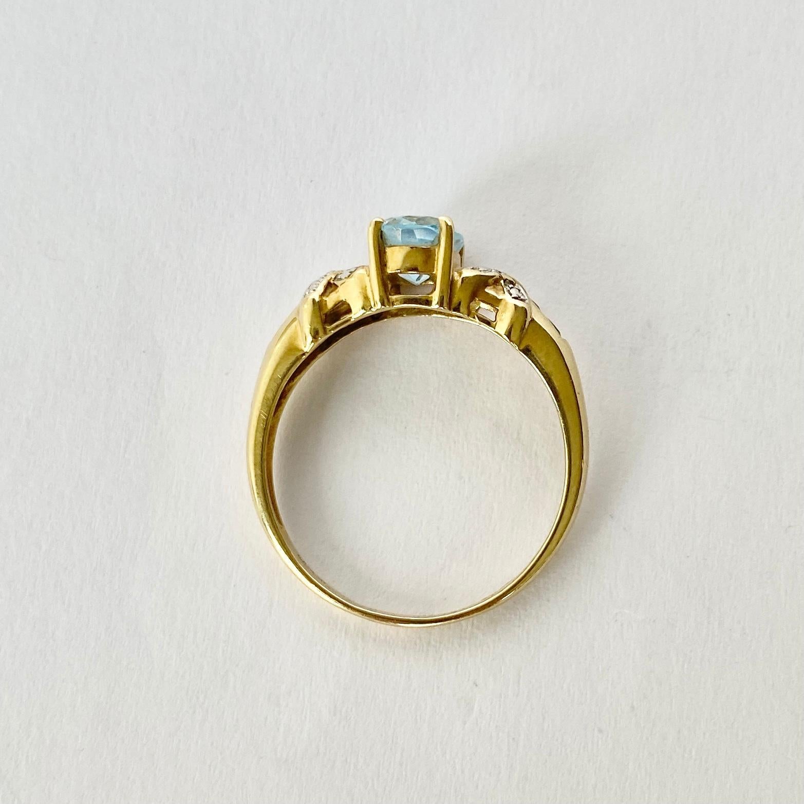 Modern Vintage Aquamarine and Diamond 9 Carat Gold Ring