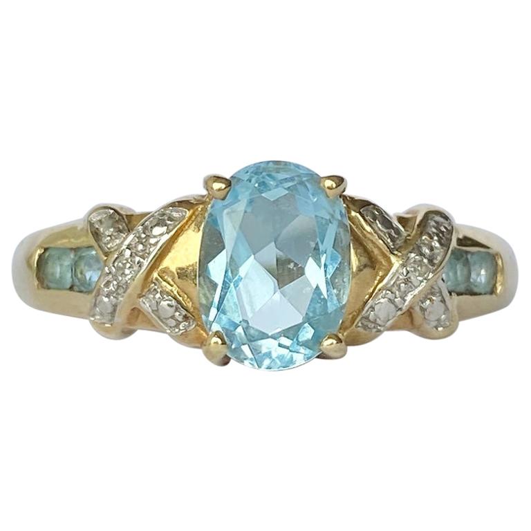 Vintage Aquamarine and Diamond 9 Carat Gold Ring