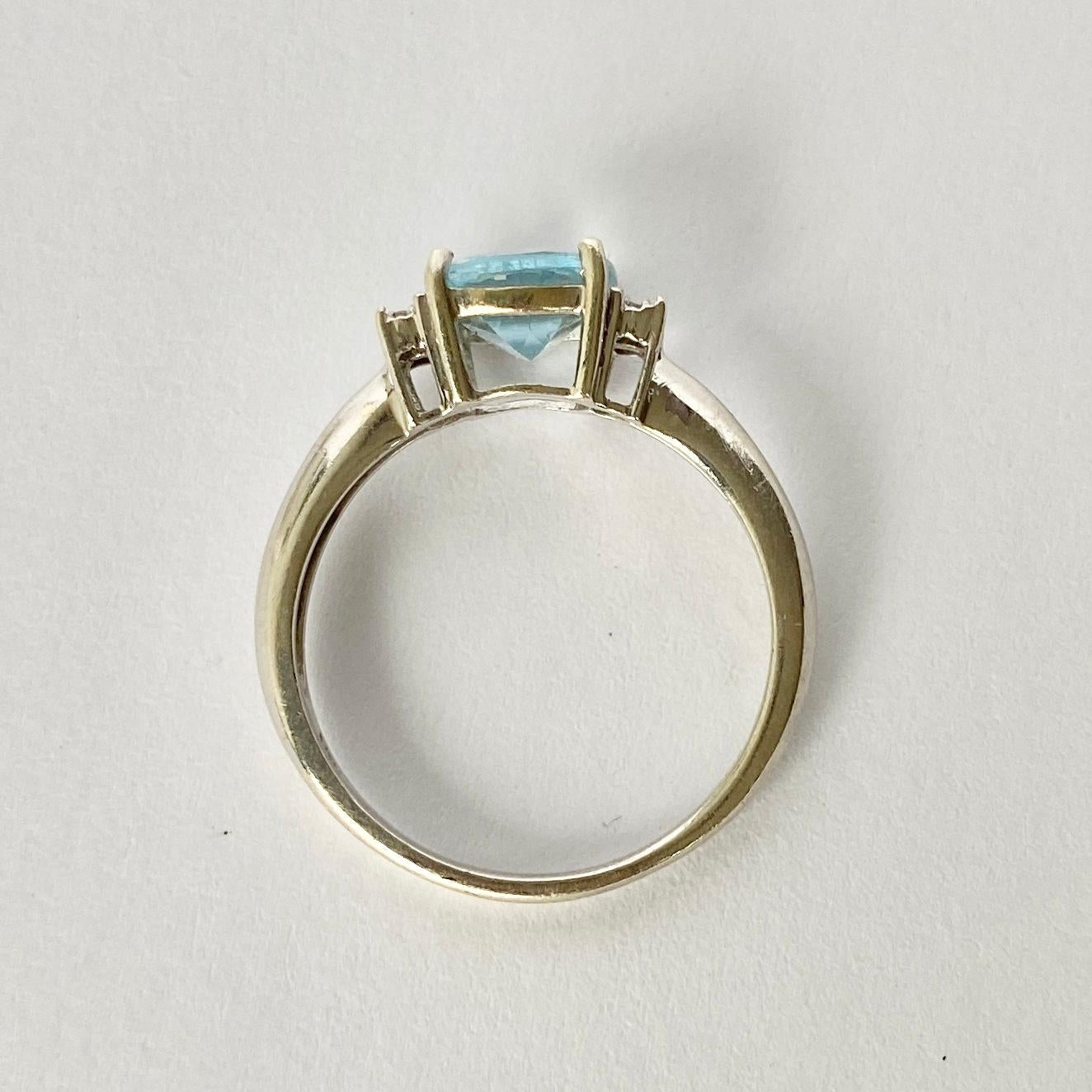 Modern Vintage Aquamarine and Diamond 9 Carat White Gold Solitaire Ring