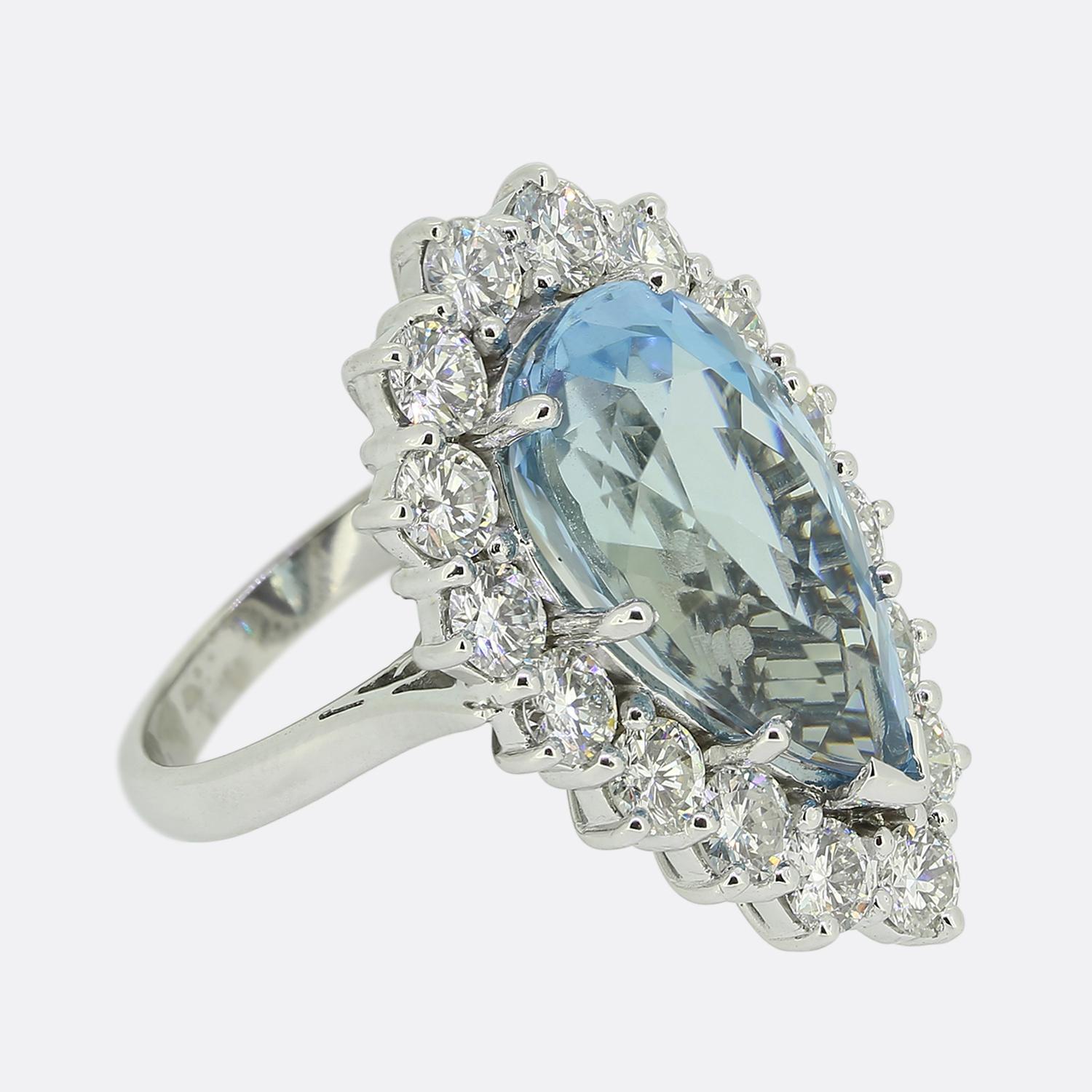 Brilliant Cut Vintage Aquamarine and Diamond Cluster Ring For Sale