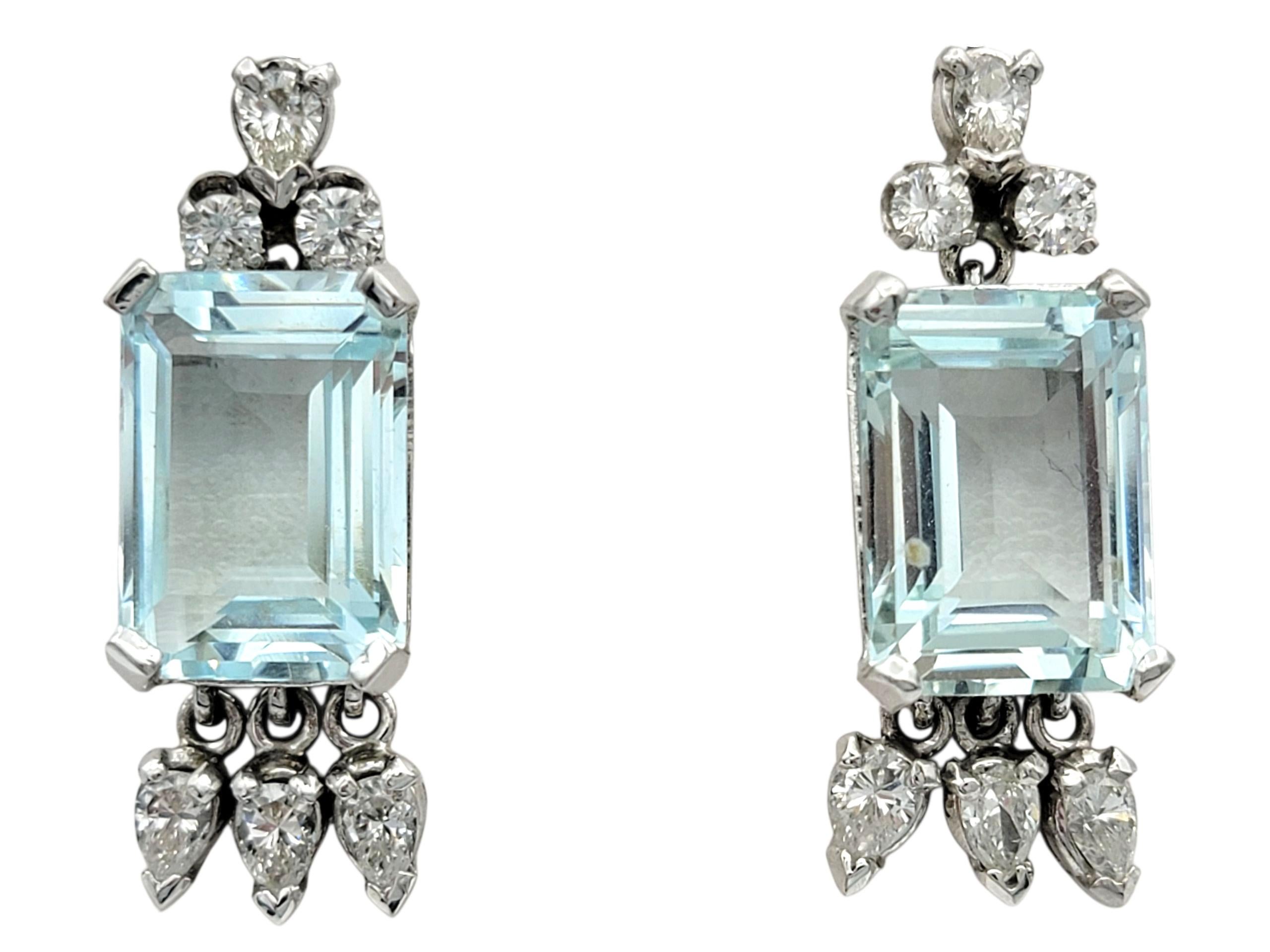 Vintage Aquamarin und Diamant-Baumel-Ohrringe aus 14 Karat Weißgold (Zeitgenössisch) im Angebot