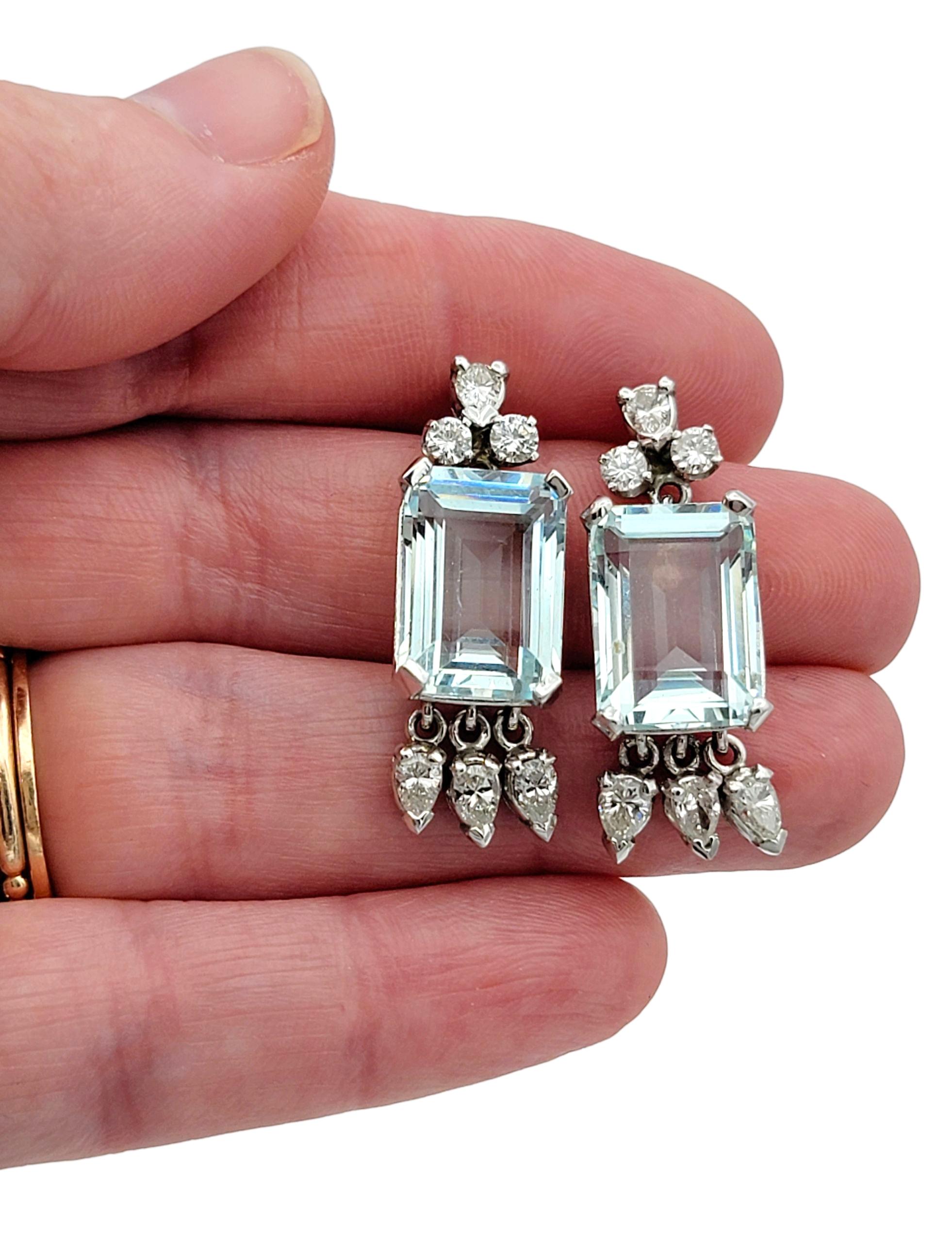 Vintage Aquamarin und Diamant-Baumel-Ohrringe aus 14 Karat Weißgold Damen im Angebot