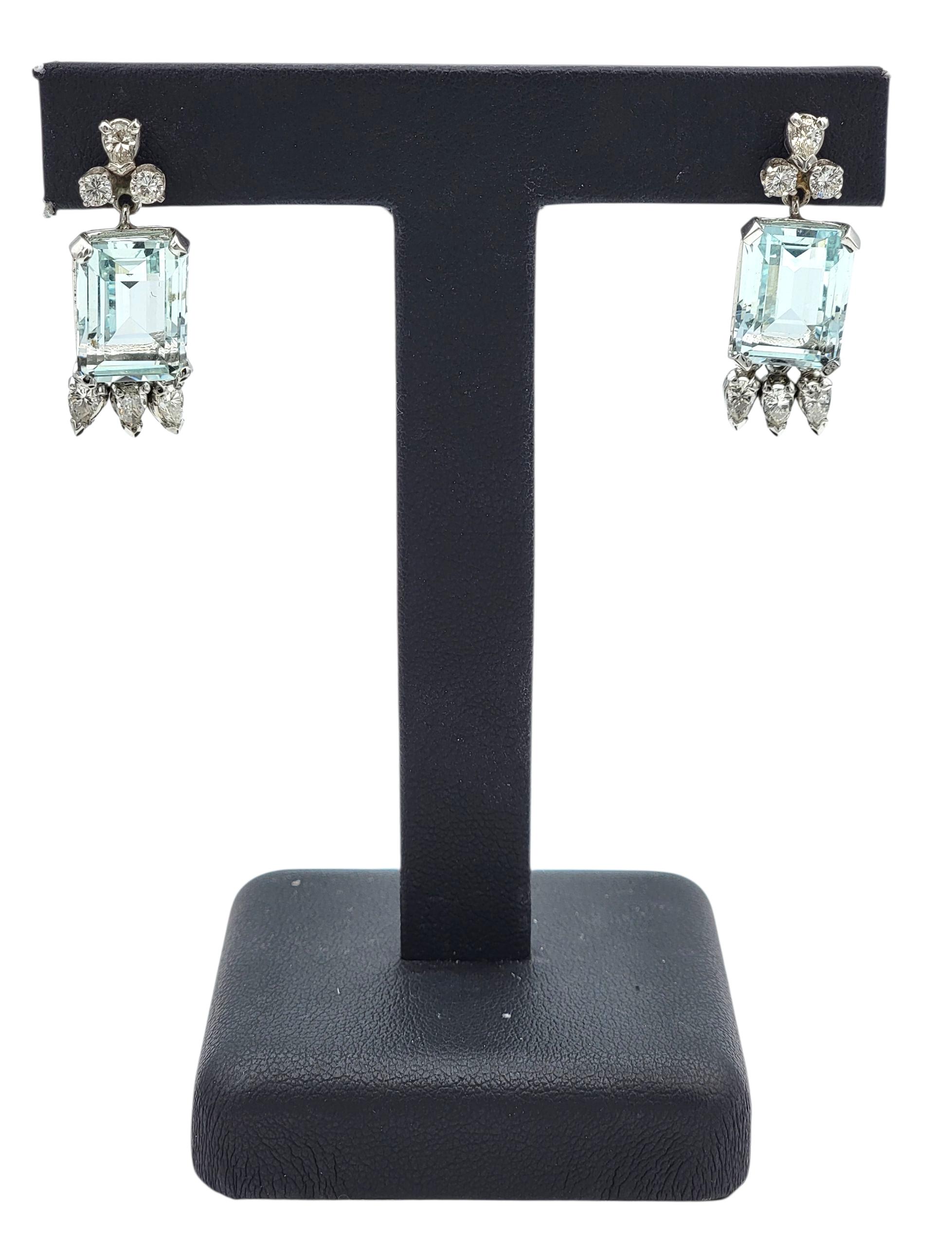 Vintage Aquamarin und Diamant-Baumel-Ohrringe aus 14 Karat Weißgold im Angebot 1