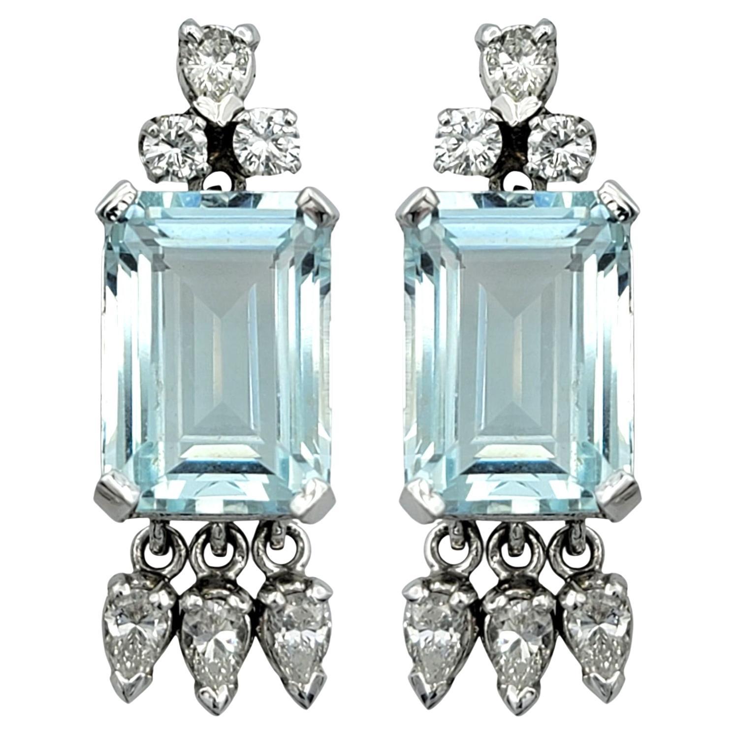 Vintage Aquamarin und Diamant-Baumel-Ohrringe aus 14 Karat Weißgold