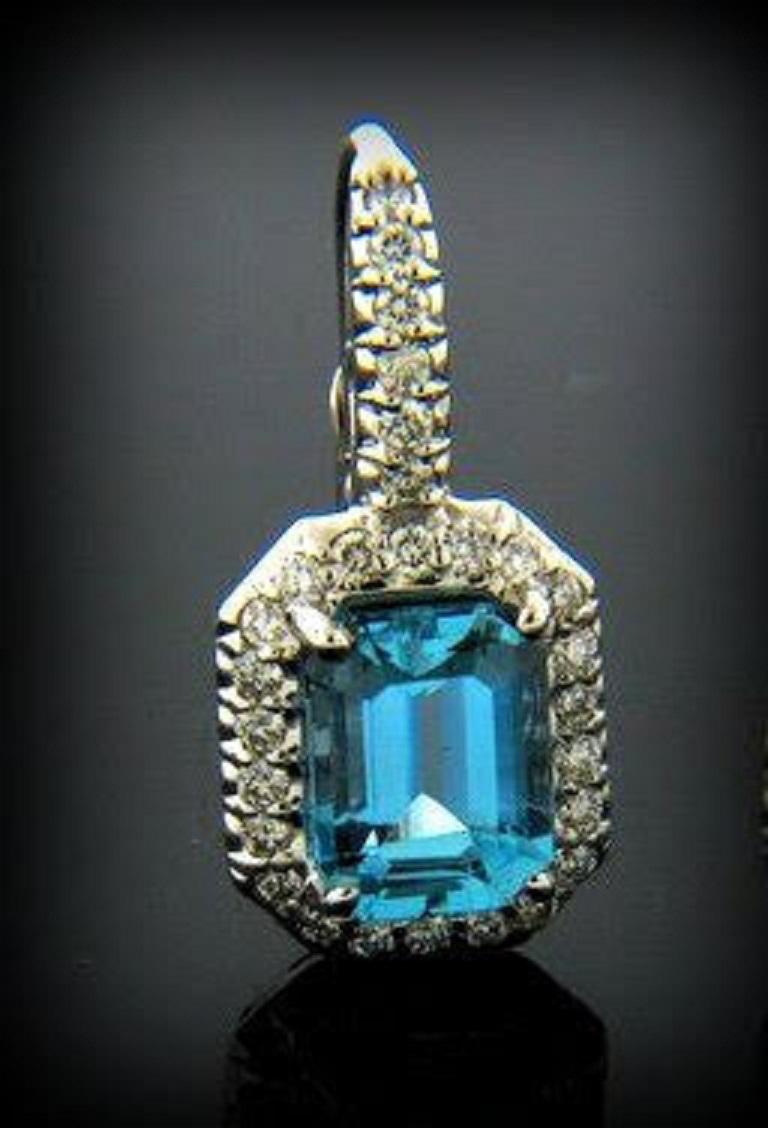 Emerald Cut Vintage Aquamarine and Diamond Drop Earrings
