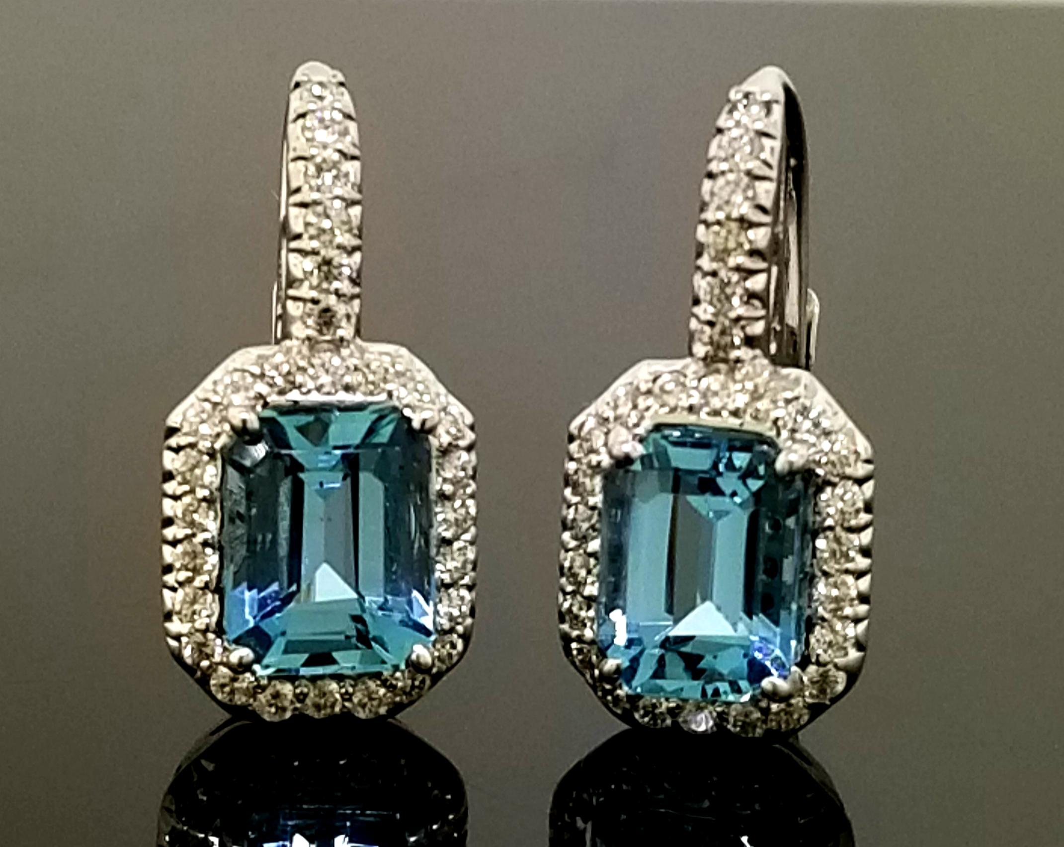 Vintage Aquamarine and Diamond Drop Earrings In Excellent Condition In New York, NY