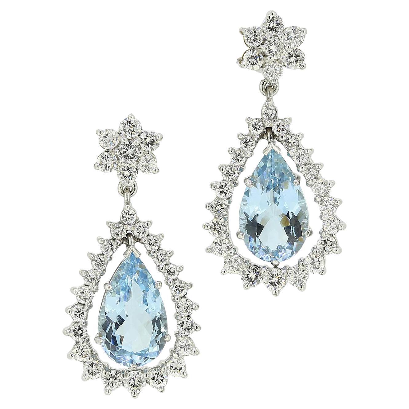 Vintage Aquamarine and Diamond Drop Earrings For Sale