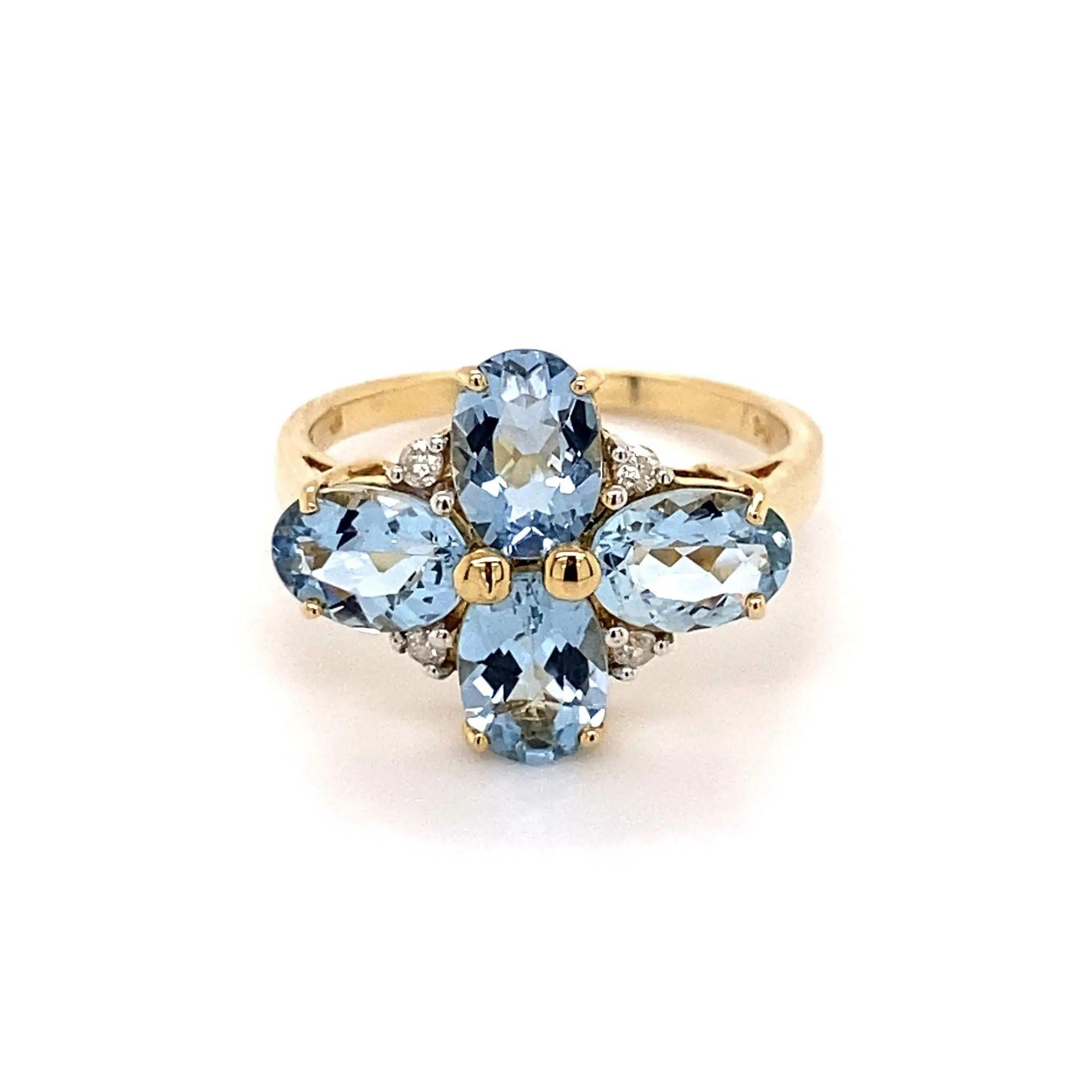 Bague vintage en or avec aigue-marine et diamant Excellent état - En vente à Montreal, QC