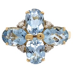 Vintage Aquamarin und Diamant Gold Cluster Ring