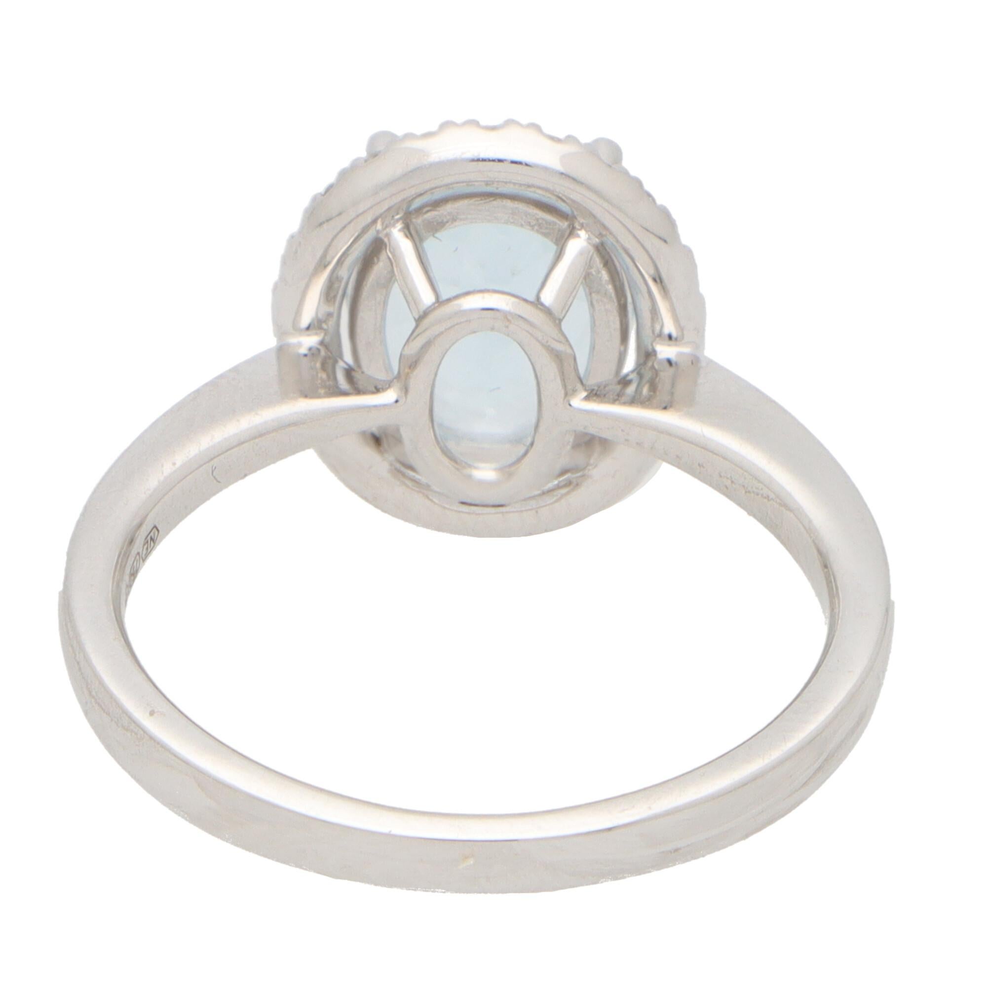 Women's or Men's Vintage Aquamarine and Diamond Halo Cluster Ring in White Gold For Sale