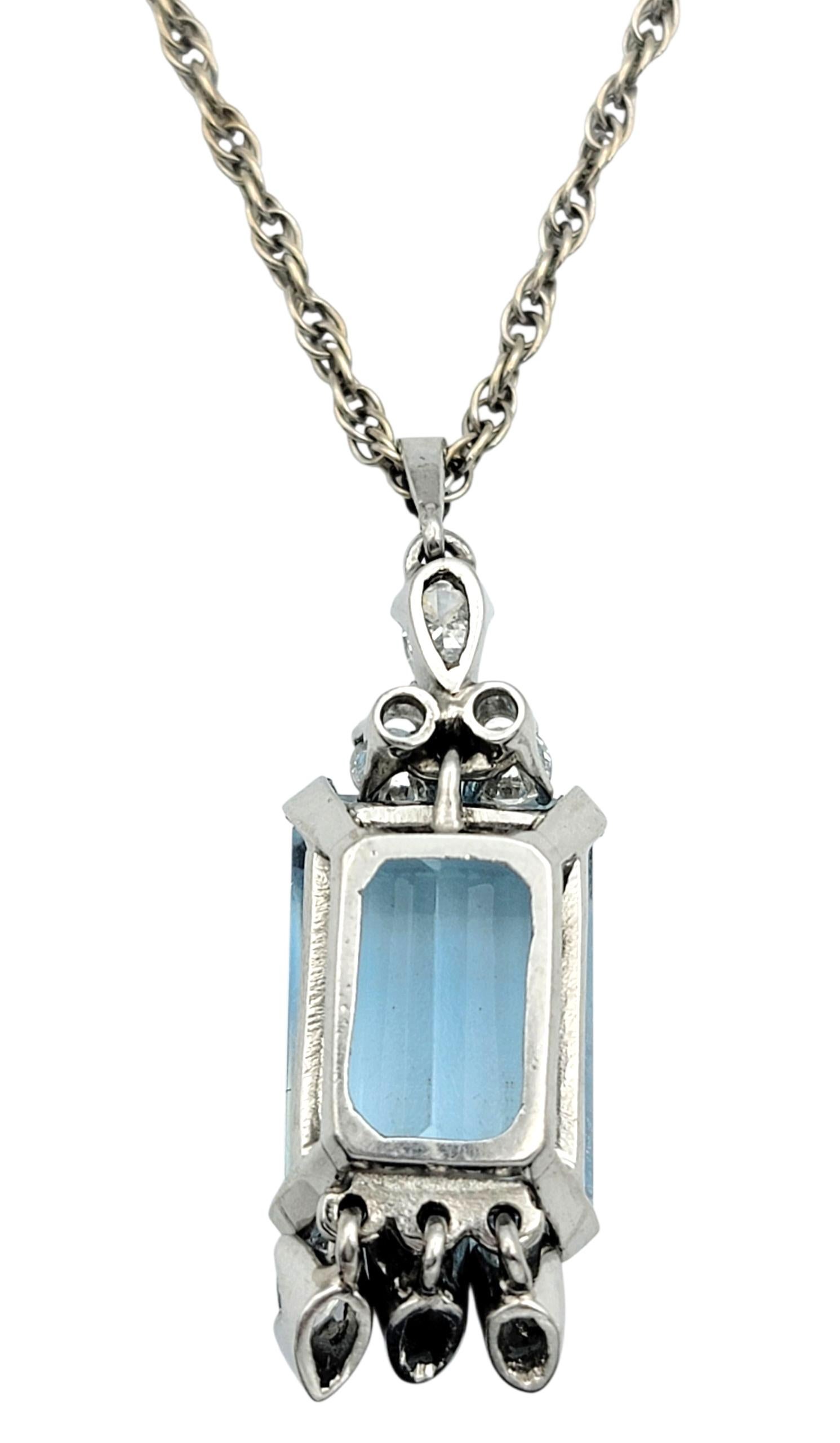 De las mujeres Collar Colgante Vintage Aguamarina y Diamantes Oro Blanco 14 Kilates y Platino en venta