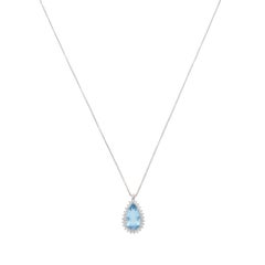 Vintage Aquamarine and Diamond Pendant Necklace in White Gold