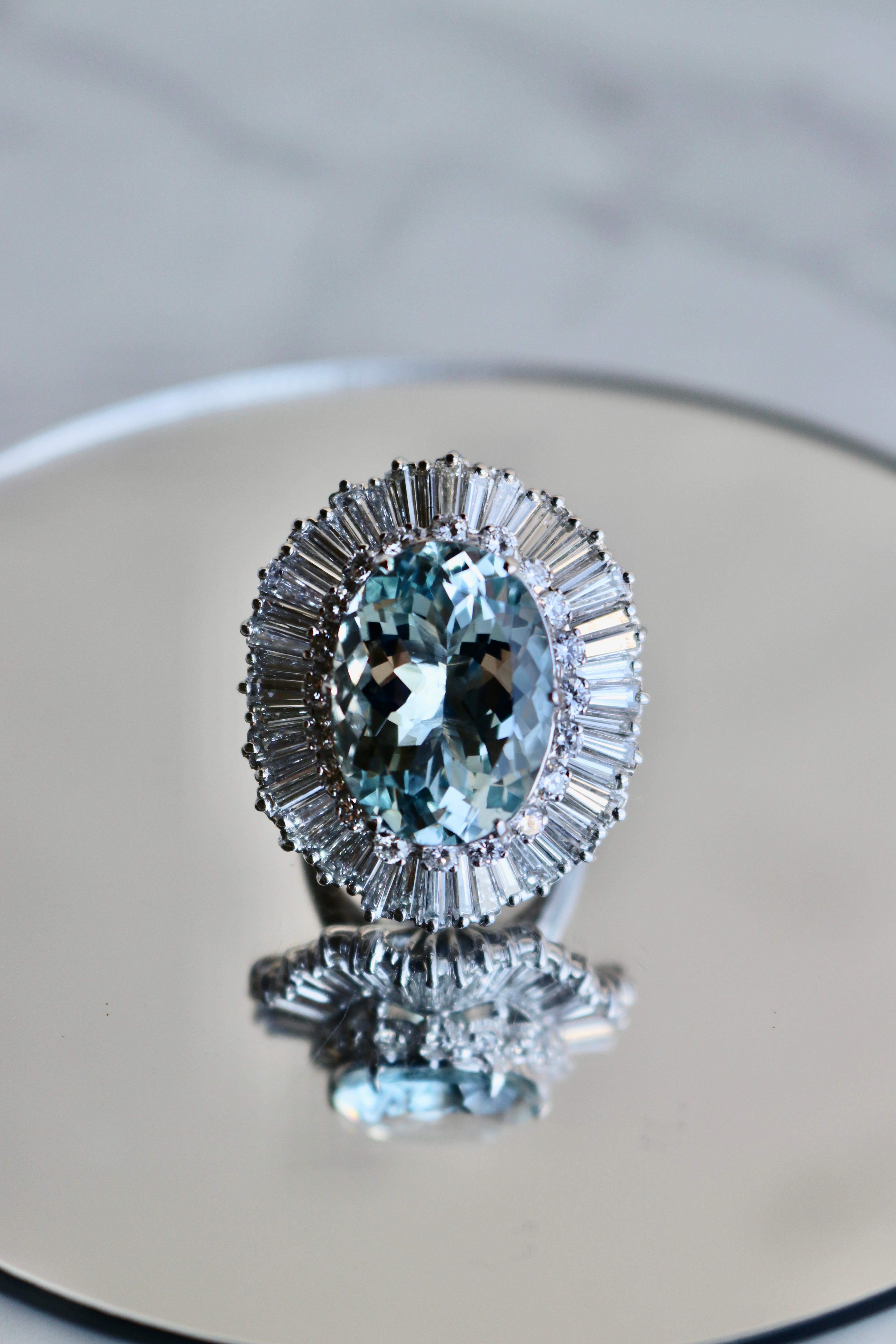 Platin-Ballerina-Ring mit Aquamarin und Diamant 1