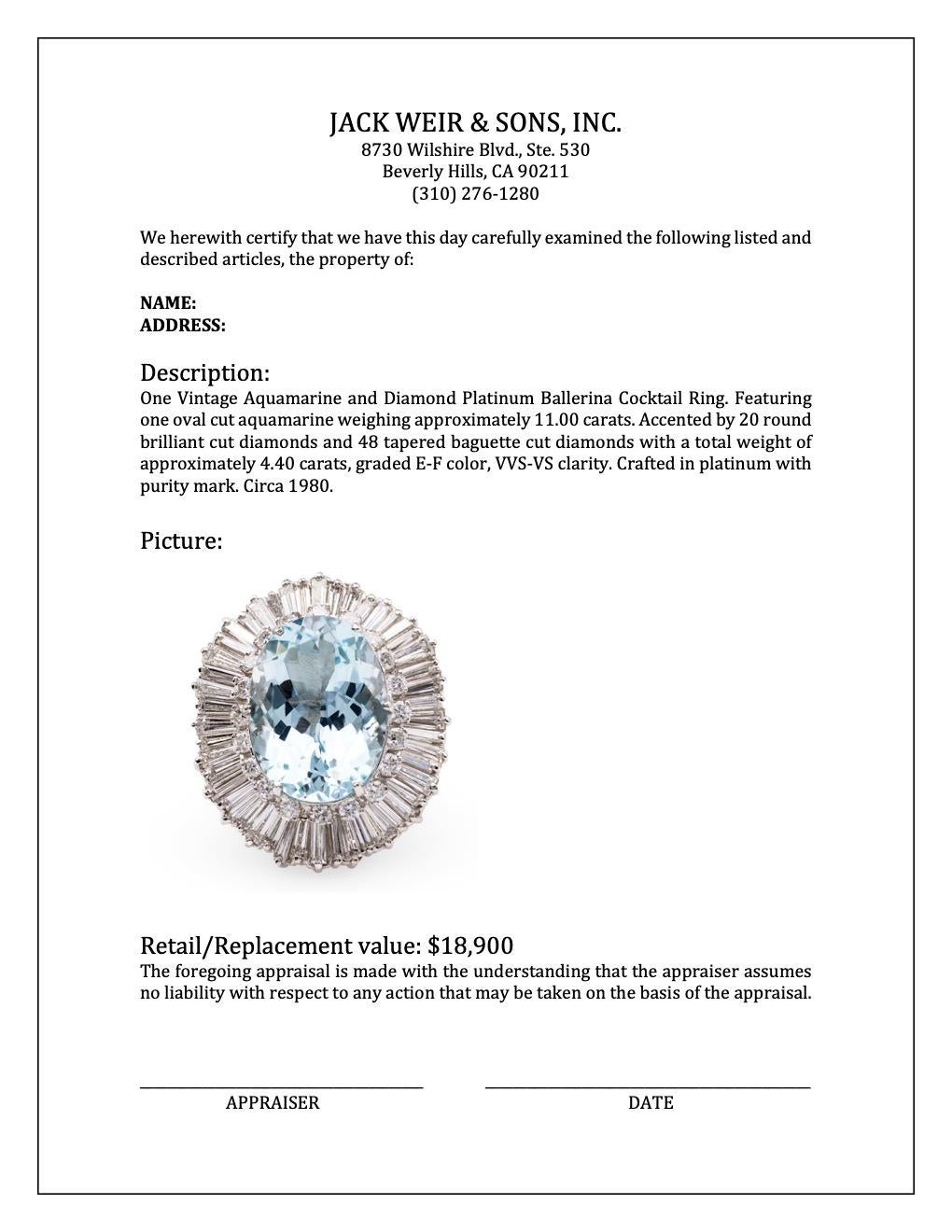 Platin-Ballerina-Ring mit Aquamarin und Diamant 2