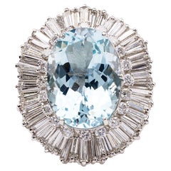 Vintage Aquamarine and Diamond Platinum Ballerina Ring
