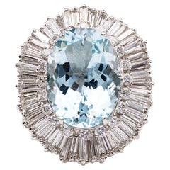 Anello Ballerina in platino con acquamarina e diamanti vintage