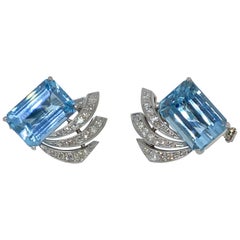 Vintage Aquamarine and Diamond Spray Post Earrings Platinum 12 Carat